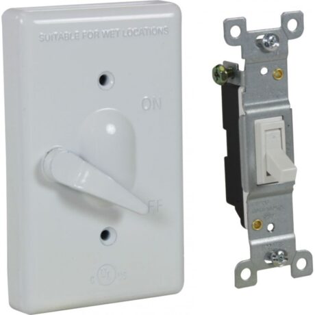 1-GANG LEVER COVER + S/P 15A SWITCH, DEVICE MOUNT, ALUMINUM, WHITE - Image 2