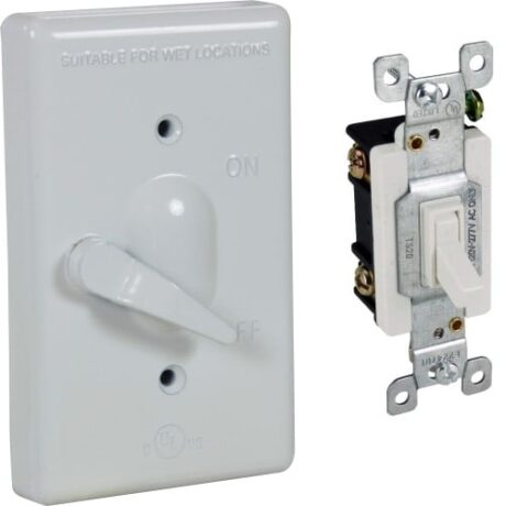 1-GANG LEVER COVER + S/P 20A SWITCH, DEVICE MOUNT, ALUMINUM, WHITE - Image 2
