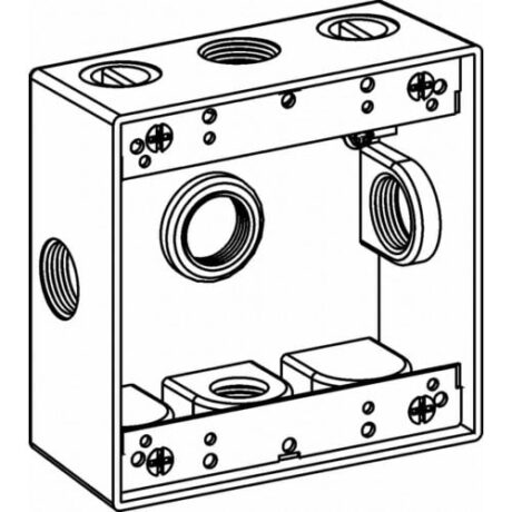 2-GANG BOX 2” DEEP WITH 5 X-CONFIG OUTLET HOLES - 1” SIZE DEVICE MOUNT - GRAY