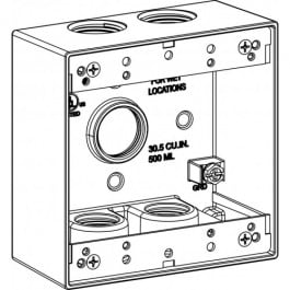 2-GANG BOX 2” DEEP WITH 5 OUTLET HOLES - 3/4” SIZE DEVICE MOUNT - GRAY