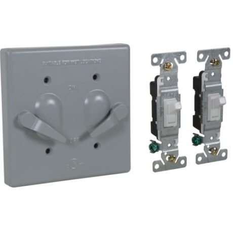 2-GANG LEVER COVER + S/P 15A SWITCH, DEVICE MOUNT, ALUMINUM, GRAY - Image 2