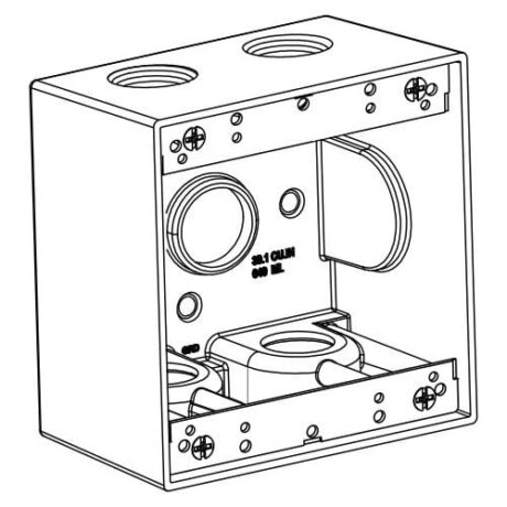 2-GANG BOX 2-5/8” DEEP WITH 5 OUTLET HOLES - 1” SIZE