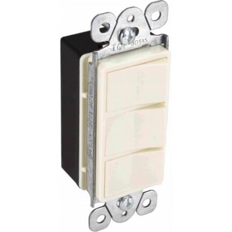 Triple Rocker Switch 15A Single-Pole Back wire only with ground pigtail