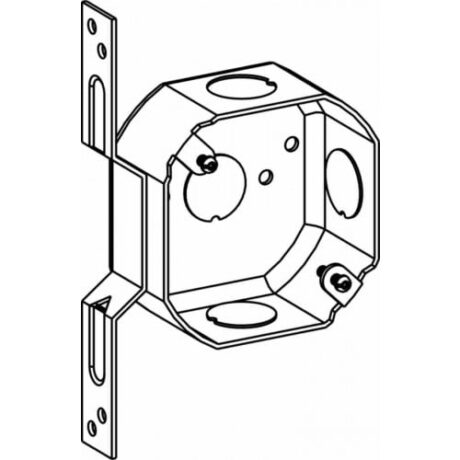 1-1/2” DEEP, 3-1/2” OCTAGON (3O) BOX DRAWN WITH 1/2” KO & FB BRACKET