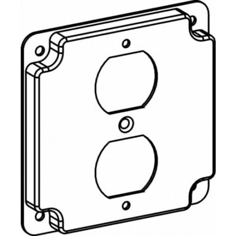 RAISED 1/2”, 4” SQUARE (4S) DUPLEX RECEPTACLE INDUSTRIAL COVER WITH CRUSHED CORNER