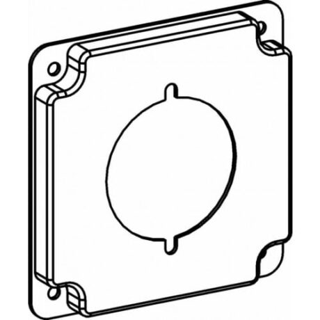 RAISED 1/2”, 4” SQUARE (4S) 2.155” DIAMETER POWER OUTLET INDUSTRIAL COVER WITH CRUSHED CORNER