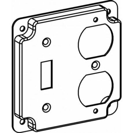 RAISED 1/2”, 4” SQUARE (4S) TOGGLE SWITCH / DUPLEX RECEPTACLE INDUSTRIAL COVER WITH CRUSHED CORNER