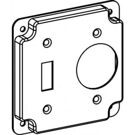 RAISED 1/2”, 4” SQUARE (4S) 15A SINGLE RECEPTACLE / TOGGLE INDUSTRIAL COVER WITH CRUSHED CORNER