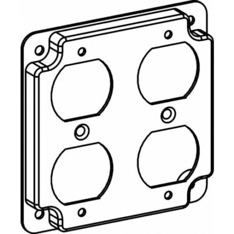 RAISED 1/2”, 4” SQUARE (4S) 2 DUPLEX RECEPTACLES INDUSTRIAL COVER WITH CRUSHED CORNER