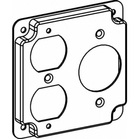 RAISED 1/2”, 4” SQUARE (4S) DUPLEX/SINGLE RECEPTACLE INDUSTRIAL COVER WITH CRUSHED CORNER