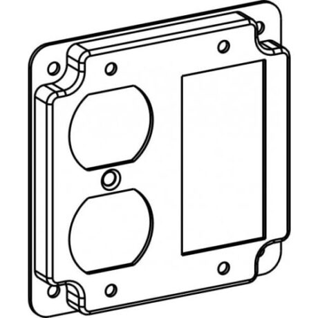 RAISED 1/2”, 4” SQUARE (4S) GFCI / DUPLEX RECEPTACLE INDUSTRIAL COVER WITH CRUSHED CORNERS