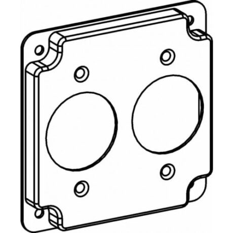 RAISED 1/2”, 4” SQUARE (4S) 2 SINGLE RECEPTACLES INDUSTRIAL COVER WITH CRUSHED CORNER