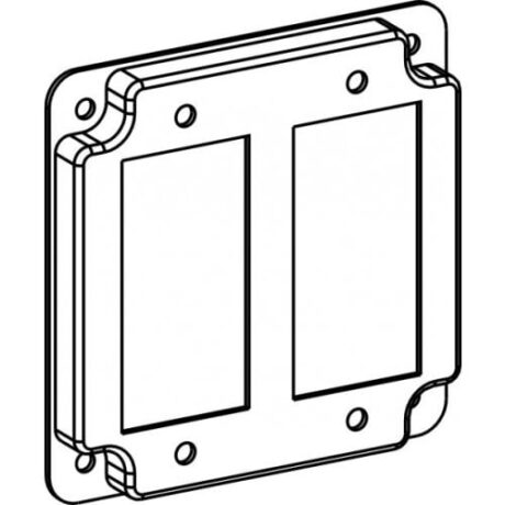 RAISED 1/2”, 4” SQUARE (4S) 2 GFCI / 2 DECORATIVE SWITCHES INDUSTRIAL COVER WITH CRUSHED CORNERS