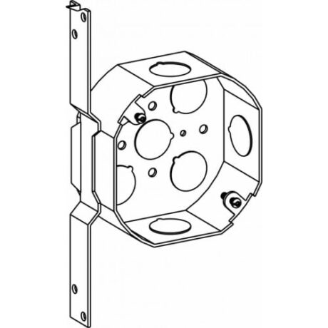 1-1/2" DEEP, 4" (4O) WELDED OCTAGON STEEL BOX WITH FB BRACKET WITH 1/2" KO