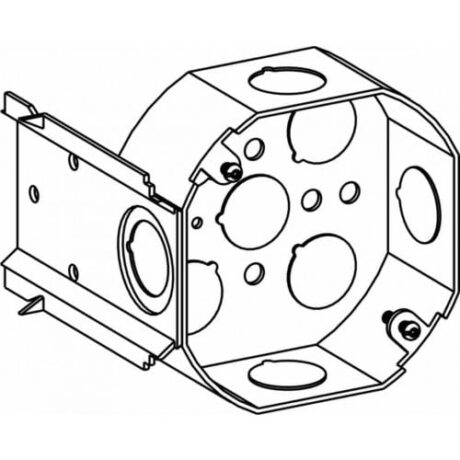 1-1/2" DEEP, 4" (4O) WELDED OCTAGON STEEL BOX WITH LB BRACKET & 1/2" KO