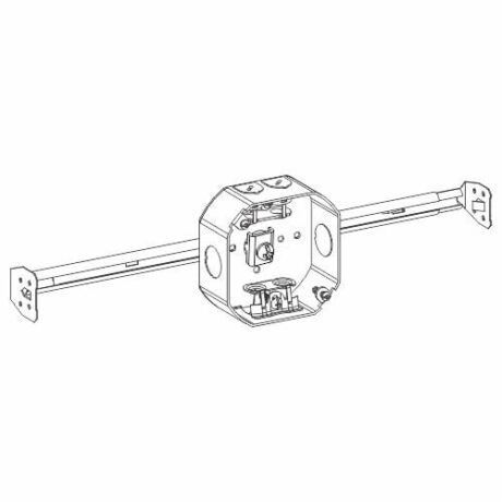1-1/2" DEEP, 4" (4O) WELDED OCTAGON STEEL BOX WITH MC CLAMPS AND BAR HANGER