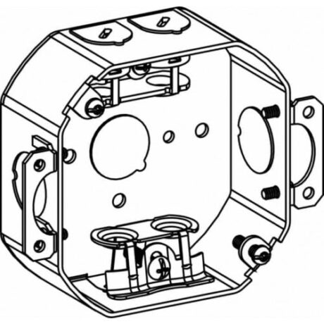 1-1/2" DEEP, 4" (4O) WELDED OCTAGON STEEL BOX WITH MC CLAMPS AND EARS