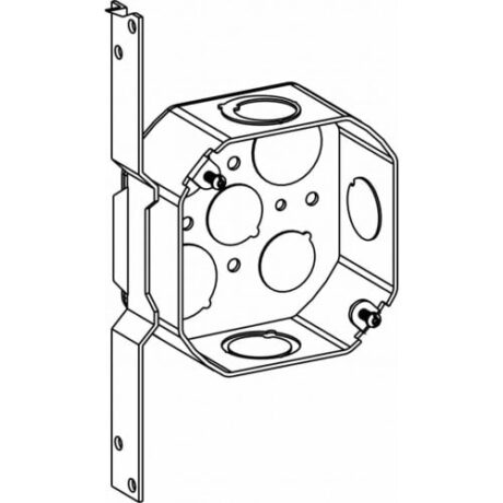 1-1/2" DEEP, 4" (4O) WELDED OCTAGON STEEL BOX WITH 1/2" & 3/4" MKO & FB BRACKET