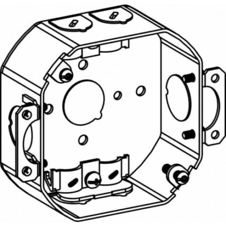 1-1/2" DEEP, 4" (4O) WELDED OCTAGON STEEL BOX WITH NM CLAMPS AND EARS
