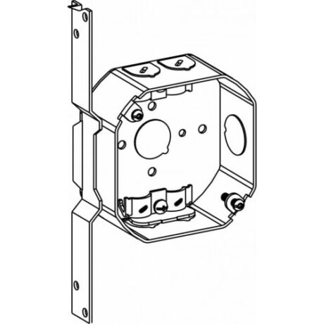 1-1/2" DEEP, 4" (4O) WELDED OCTAGON STEEL BOX WITH NM CLAMPS AND FB BRACKET