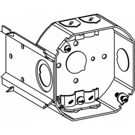 1-1/2" DEEP, 4" (4O) WELDED OCTAGON STEEL BOX WITH NM CLAMPS AND LB BRACKET
