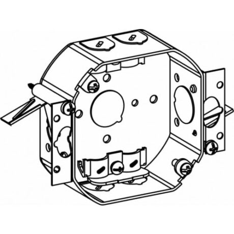 1-1/2" DEEP, 4" (4O) WELDED OCTAGON STEEL BOX WITH NM CLAMPS & SG BRACKET FOR OLD WORK