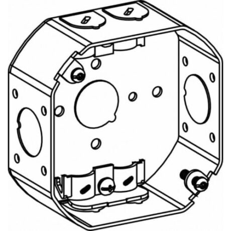 1-1/2" DEEP, 4" (4O) WELDED OCTAGON STEEL BOX WITH NM CLAMPS