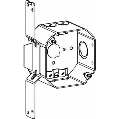 2-1/8" DEEP, 4" (4O) WELDED OCTAGON STEEL BOX WITH NM CLAMPS & FB BRACKET