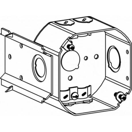 2-1/8" DEEP, 4" (4O) WELDED OCTAGON STEEL BOX WITH NM CLAMPS & LB BRACKET