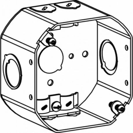 2-1/8" DEEP, 4" (4O) WELDED OCTAGON STEEL BOX WITH NM CLAMPS