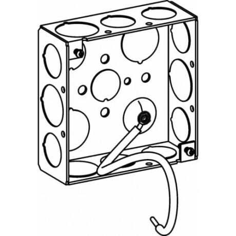 1-1/2” DEEP, 4” SQUARE (4S) BOX WELDED WITH 1/2” & 3/4” KO & PIGTAIL