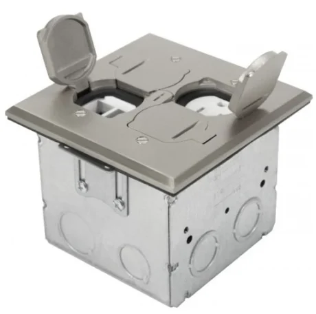 ADJUSTABLE FLOOR BOX FLIP TYPE WITH 1 DUPLEX RECEPTACLE(T.R.) & 4 LOW-VOLTAGE, STAINLESS STEEL FLB-DL-SS