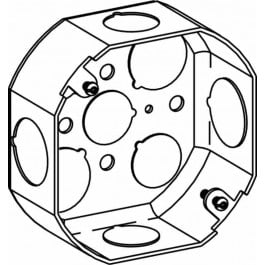 1-1/2" DEEP, 4" (4O) DRAWN OCTAGON STEEL BOX WITH 1/2" & 3/4" KO