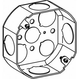 1-1/2" DEEP, 4" (4O) DRAWN OCTAGON STEEL BOX WITH 1/2" & 3/4" KO
