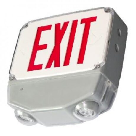 WET LOCATION LED EMERGENCY LIGHT/EXIT SIGN COMBO UNIT WITH BATTERY BACK-UP ESBL2L-W-1-R-SDT