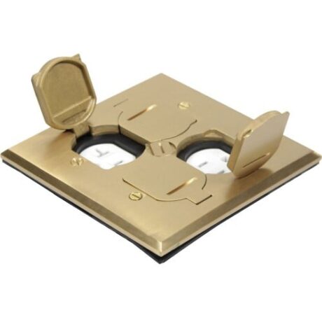 FLOOR BOX COVER ONLY FLIP TYPE WITH 2 DUPLEX RECEPTACLES(T.R.), SQUARE COVER, BRASS FLB-DD-C-BR