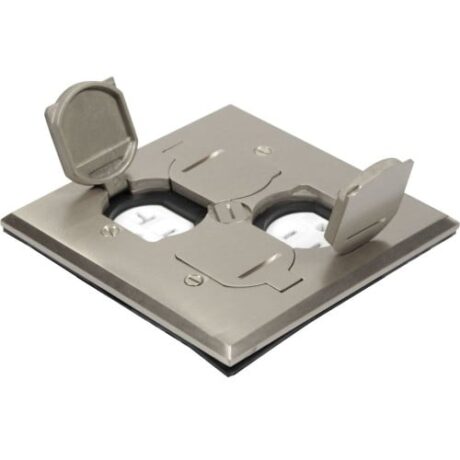 FLOOR BOX COVER ONLY FLIP TYPE WITH 2 DUPLEX RECEPTACLES(T.R.), SQUARE COVER, STAINLESS STEEL FLB-DD-C-SS