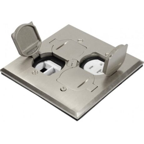 FLOOR BOX COVER ONLY, FLIP TYPE WITH 1 DUPLEX RECEPTACLE(T.R.) & 4 LOW-VOLTAGE, SQUARE COVER, STAINLESS STEEL FLB-DL-C-SS