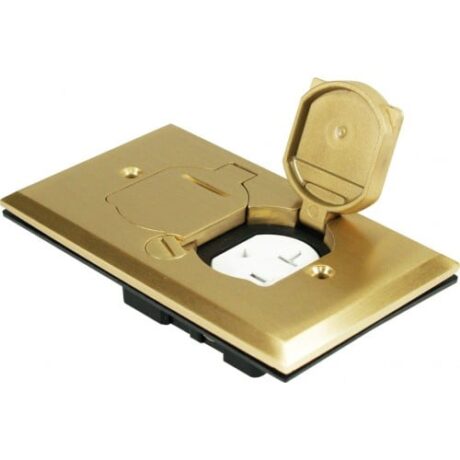 FLOOR BOX FLIP TYPE COVER ONLY WITH DUPLEX RECEPTACLE (T.R.), ADJUSTABLE BOX, BRASS FLB-D-C-BR