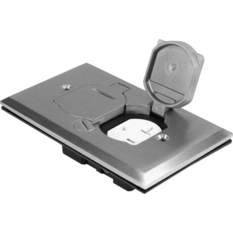 FLOOR BOX FLIP TYPE COVER ONLY WITH DUPLEX RECEPTACLE (T.R.), ADJUSTABLE BOX, STAINLESS STEEL FLB-D-C-SS