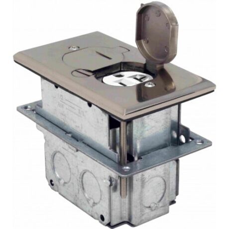 FLOOR BOX FLIP TYPE WITH DUPLEX RECEPTACLE (T.R.) ADJUSTABLE BOX, STAINLESS STEEL FLB-D-SS