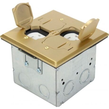 ADJUSTABLE FLOOR BOX FLIP TYPE WITH 2 DUPLEX RECEPTACLES(T.R.), SQUARE COVER, BRASS FLB-DD-BR