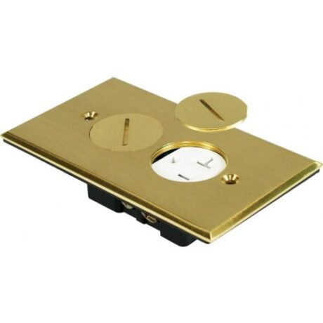 FLOOR BOX ROUND PLUG TYPE COVER ONLY WITH DUPLEX RECEPTACLE (T.R.), BRASS FLB-R1G-C-BR