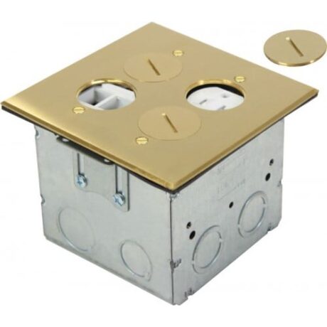 ADJUSTABLE FLOOR BOX ROUND PLUG TYPE WITH 1 DUPLEX RECEPTACLE(T.R.) & 4 LOW-VOLTAGE, BRASS FLB-R2G-DL-BR