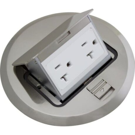 FLOOR BOX ROUND POP-UP COVER ONLY WITH DUPLEX RECEPTACLE(T.R.), STAINLESS STEEL FLBPU-D-R-C-SS