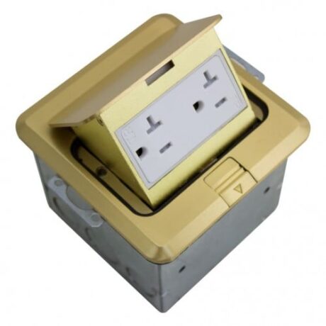 FLOOR BOX POP-UP WITH DUPLEX RECEPTACLE (T.R.), SQUARE COVER, BRASS FLBPU-D-S-BR