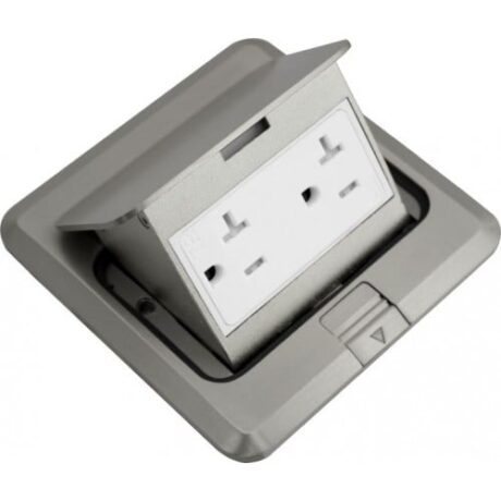 FLOOR BOX SQUARE POP-UP COVER ONLY WITH DUPLEX RECEPTACLE (T.R.), STAINLESS STEEL FLBPU-D-S-C-SS