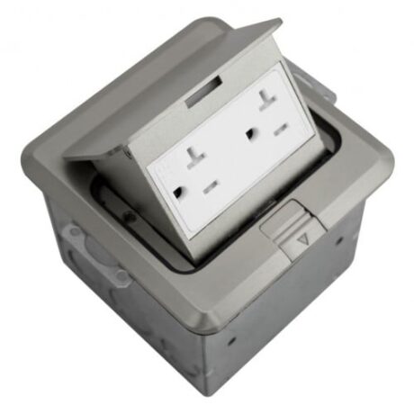 FLOOR BOX POP-UP WITH DUPLEX RECEPTACLE (T.R), SQUARE COVER, STAINLESS STEEL FLBPU-D-S-SS