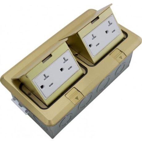 FLOOR BOX POP-UP WITH 2 DUPLEX RECEPTACLES (T.R.), BRASS FLBPU-DD-BR