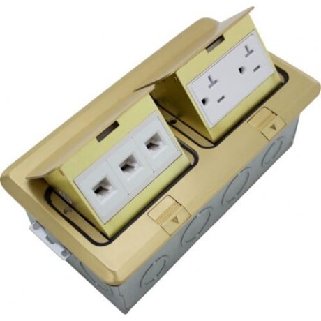 FLOOR BOX POP-UP WITH DUPLEX RECTALCE & LOW VOLTAGE (RJ45), TAMPER RESISTANT, BRASS FLBPU-DL-BR